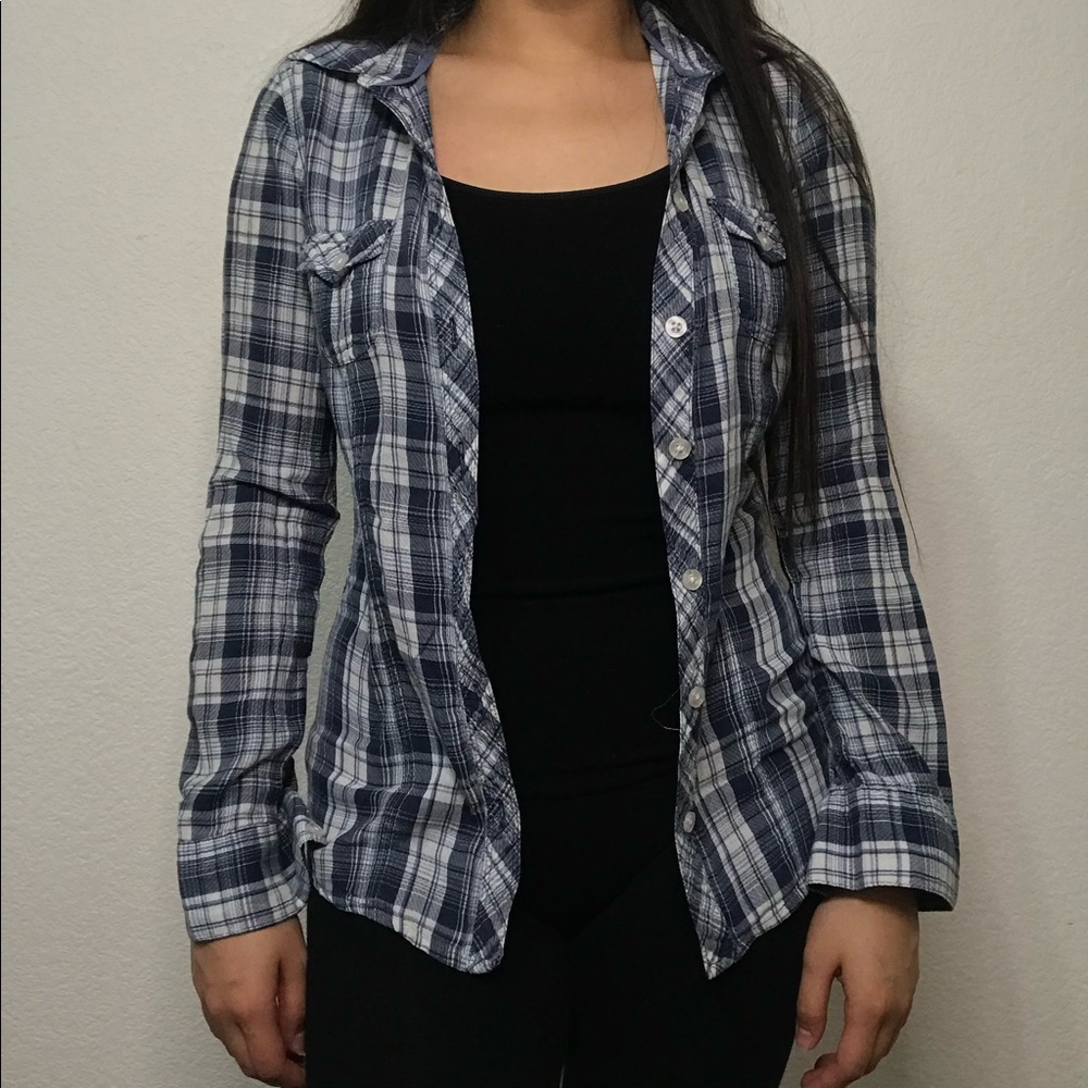 🌱 SO | Blue Plaid Flannel Button Up